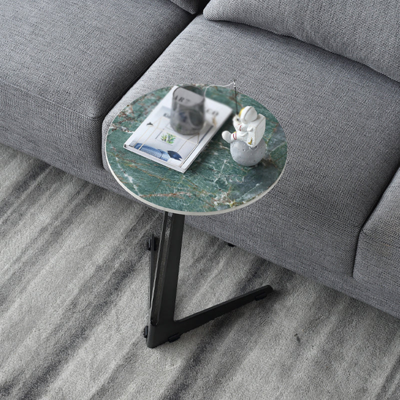 1 Single Round Pedestal Slate Coffee Table for Living Room with Steel Legs