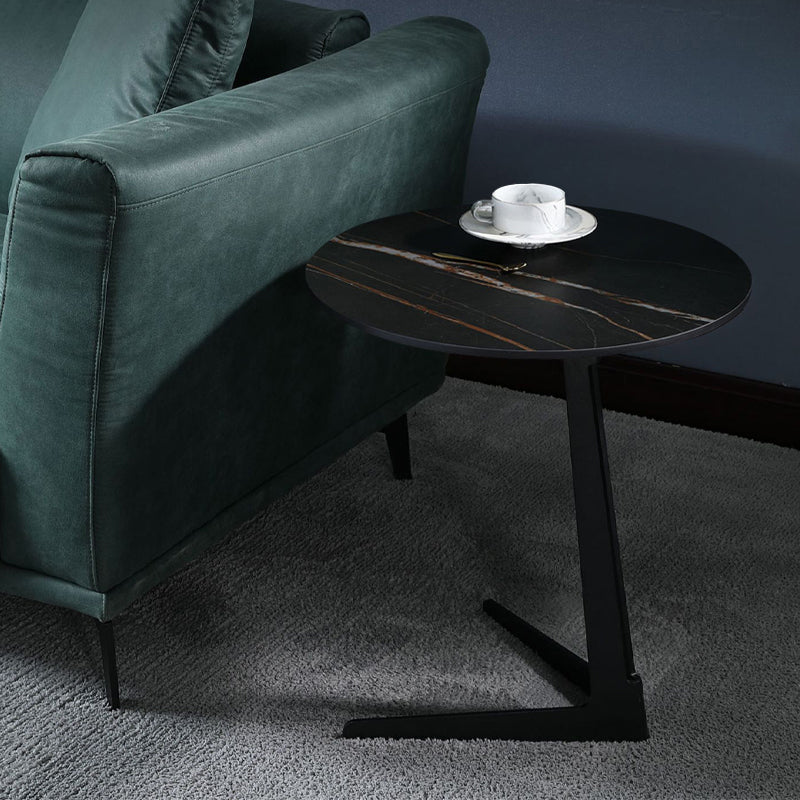 1 Single Round Pedestal Slate Coffee Table for Living Room with Steel Legs