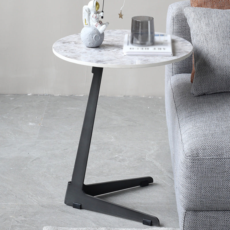 1 Single Round Pedestal Slate Coffee Table for Living Room with Steel Legs