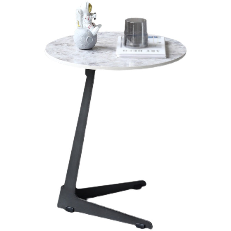 1 Single Round Pedestal Slate Coffee Table for Living Room with Steel Legs