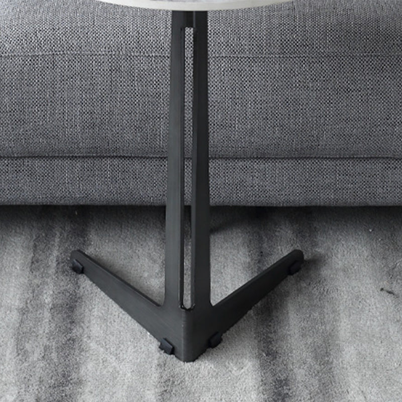 1 Single Round Pedestal Slate Coffee Table for Living Room with Steel Legs