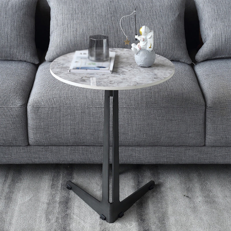 1 Single Round Pedestal Slate Coffee Table for Living Room with Steel Legs