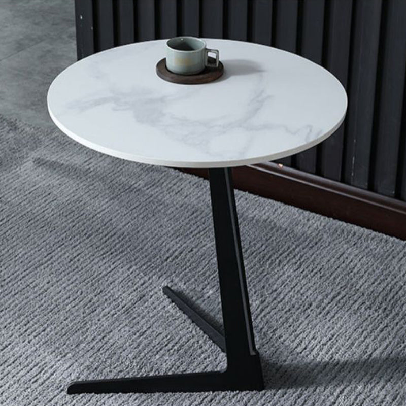 1 Single Round Pedestal Slate Coffee Table for Living Room with Steel Legs