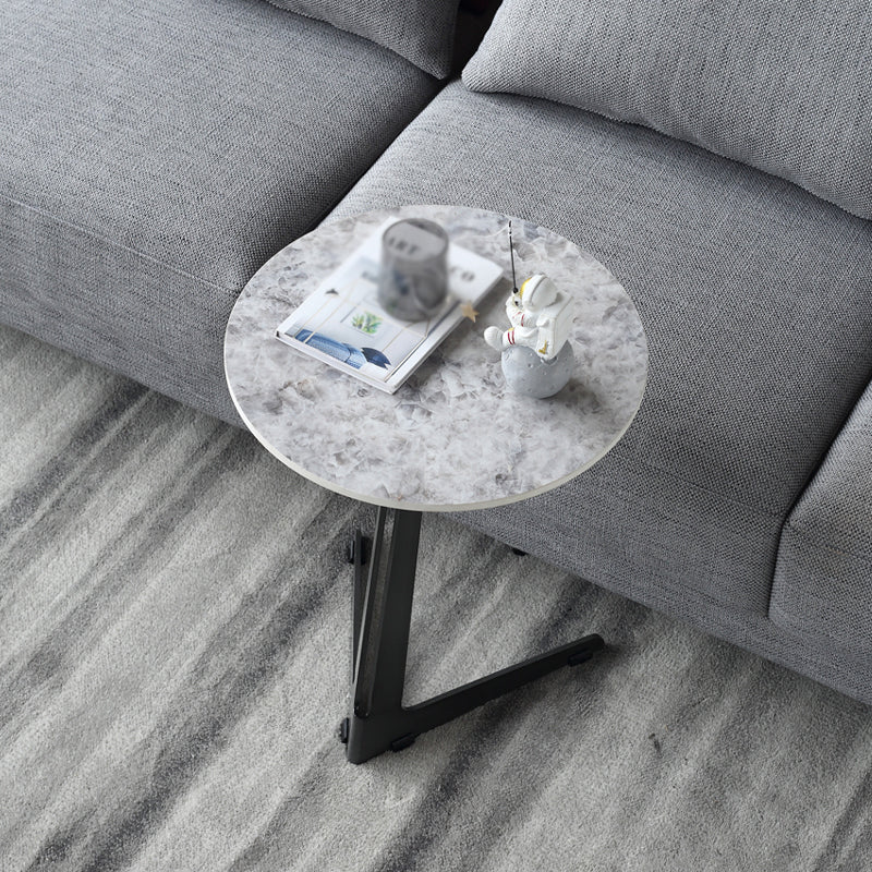 1 Single Round Pedestal Slate Coffee Table for Living Room with Steel Legs