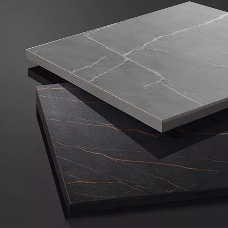 Modern Slate Frame Coffee Table Open Shelf Round Cocktail Table in Black/White