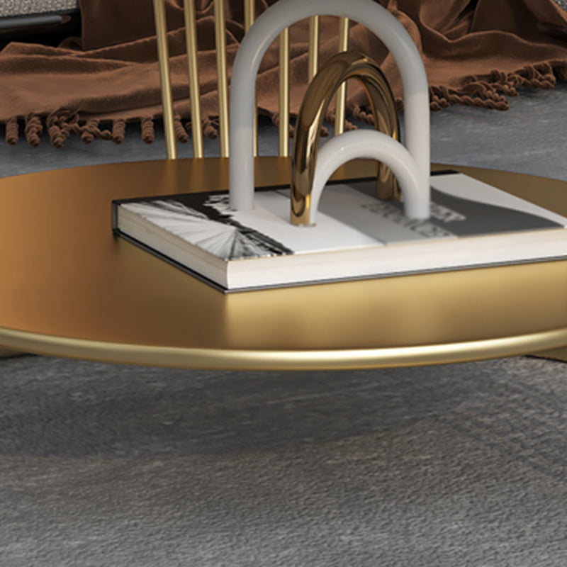 Modern Slate Frame Coffee Table Open Shelf Round Cocktail Table in Black/White