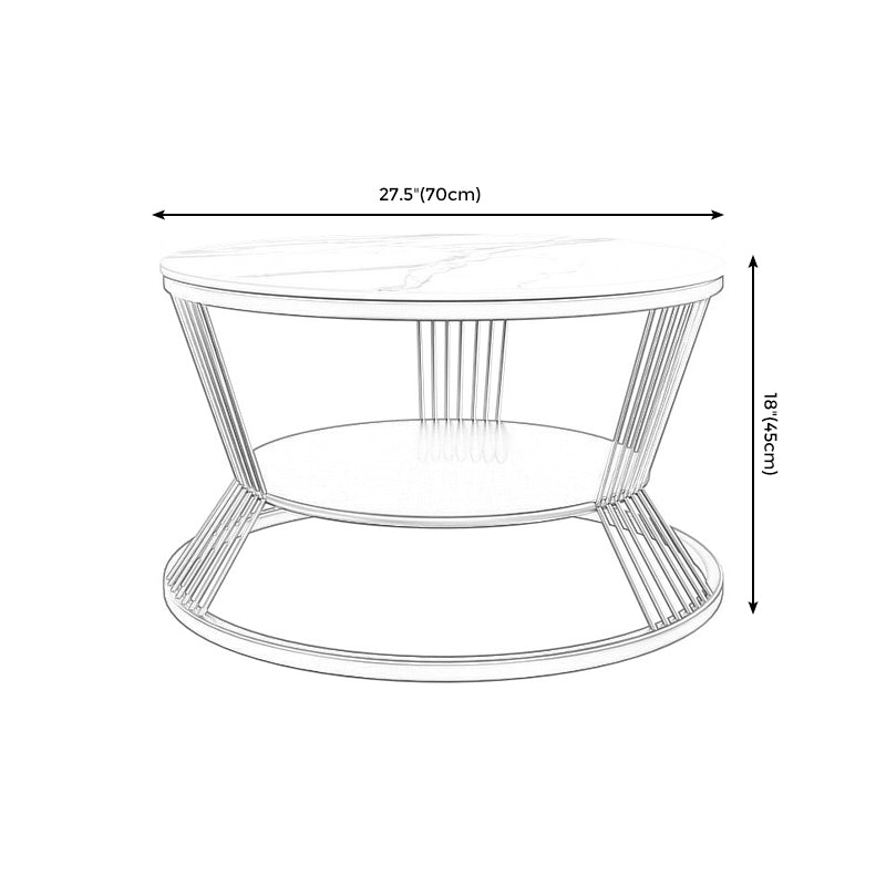 Modern Slate Frame Coffee Table Open Shelf Round Cocktail Table in Black/White
