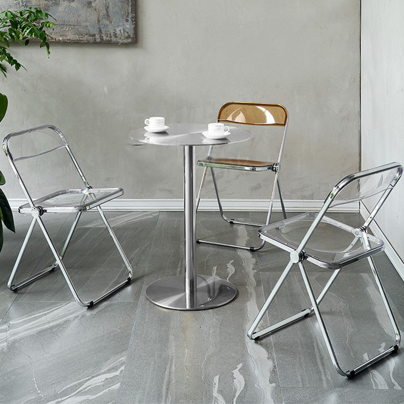 Pedestal Round Silver Coffee Table for Living Room Stainless Steel Cocktail Table