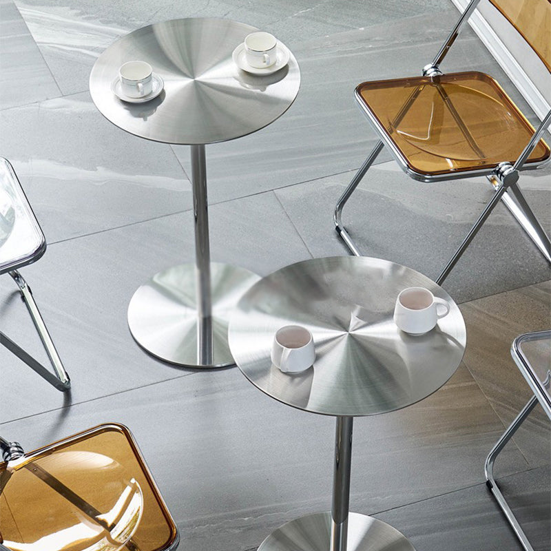 Pedestal Round Silver Coffee Table for Living Room Stainless Steel Cocktail Table