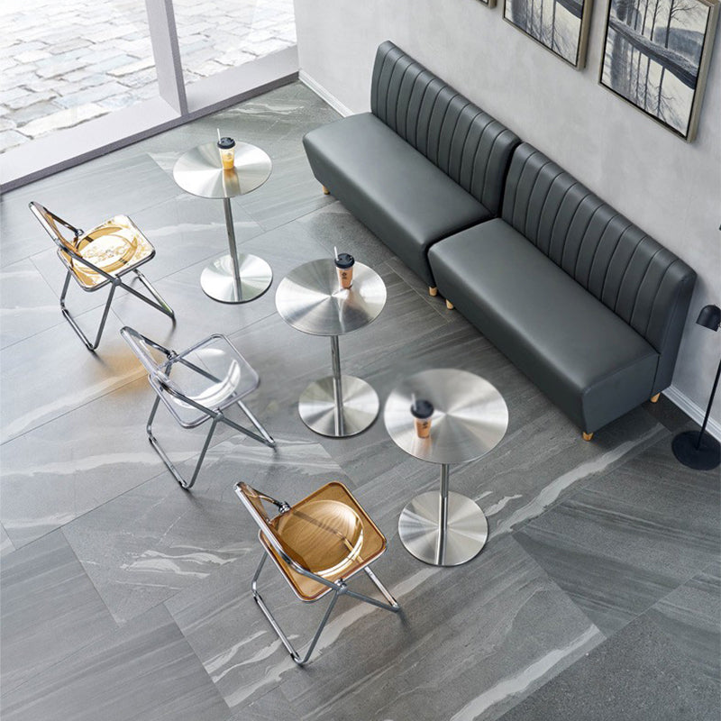 Pedestal Round Silver Coffee Table for Living Room Stainless Steel Cocktail Table