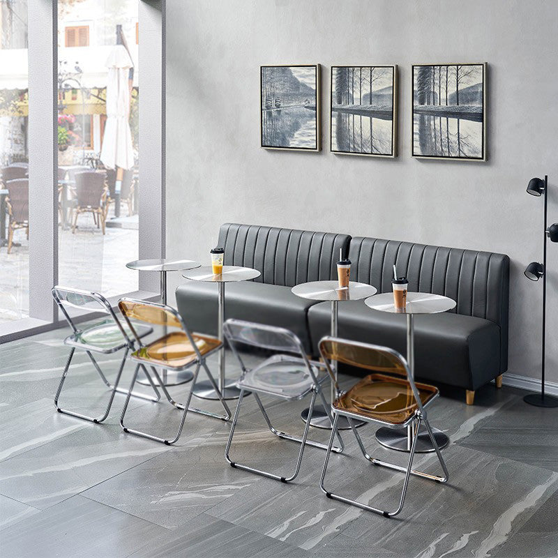 Pedestal Round Silver Coffee Table for Living Room Stainless Steel Cocktail Table