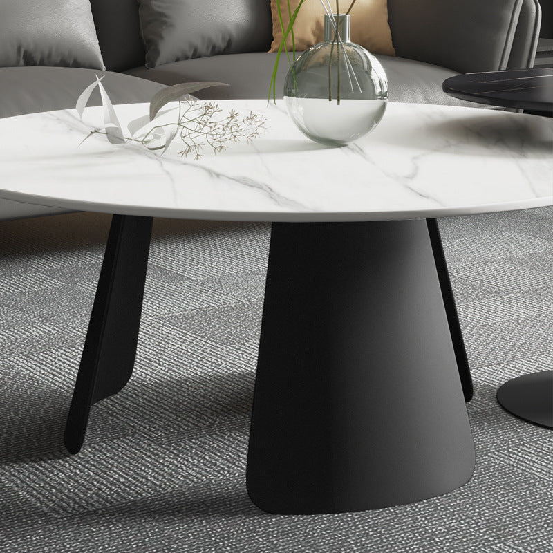 Modern Black and White Coffee Table Round Slate and Metal Table