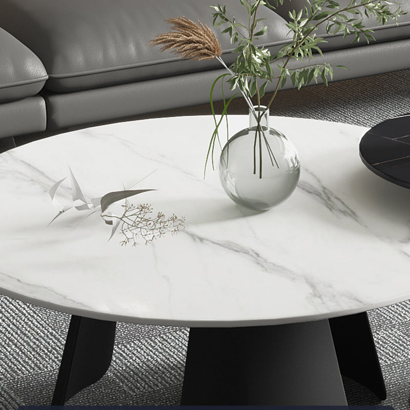 Modern Black and White Coffee Table Round Slate and Metal Table