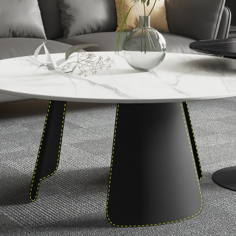 Modern Black and White Coffee Table Round Slate and Metal Table
