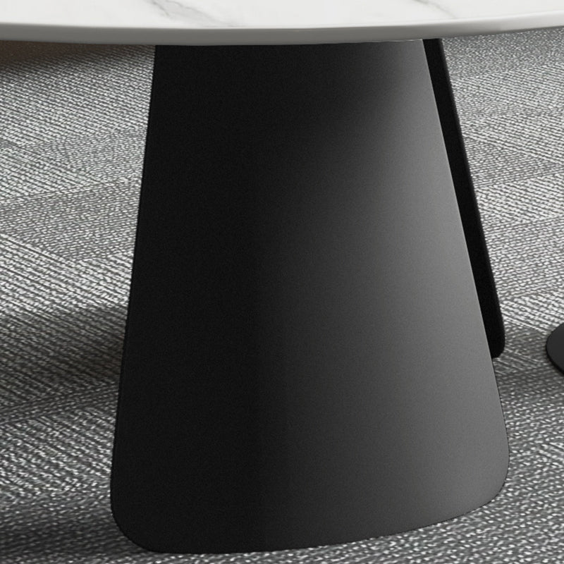 Modern Black and White Coffee Table Round Slate and Metal Table