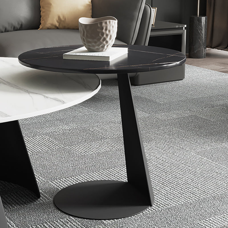 Modern Black and White Coffee Table Round Slate and Metal Table