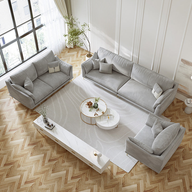 with Pillows Contemporary Sloped Arm Standard Settee Couch in Grey