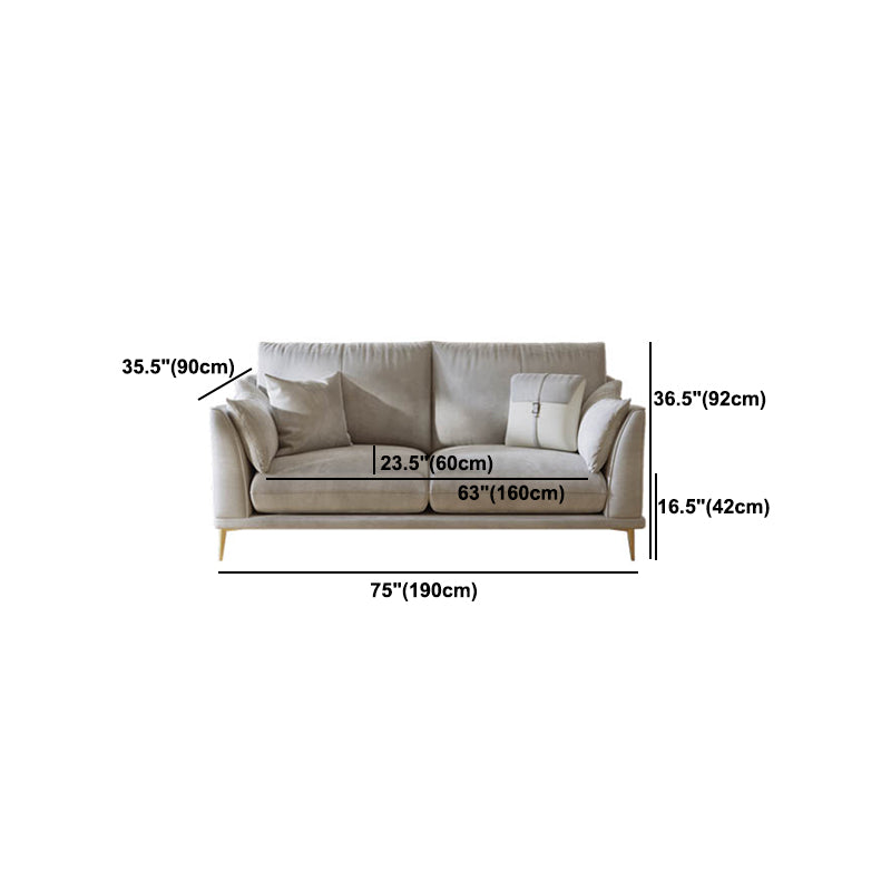 with Pillows Contemporary Sloped Arm Standard Settee Couch in Grey