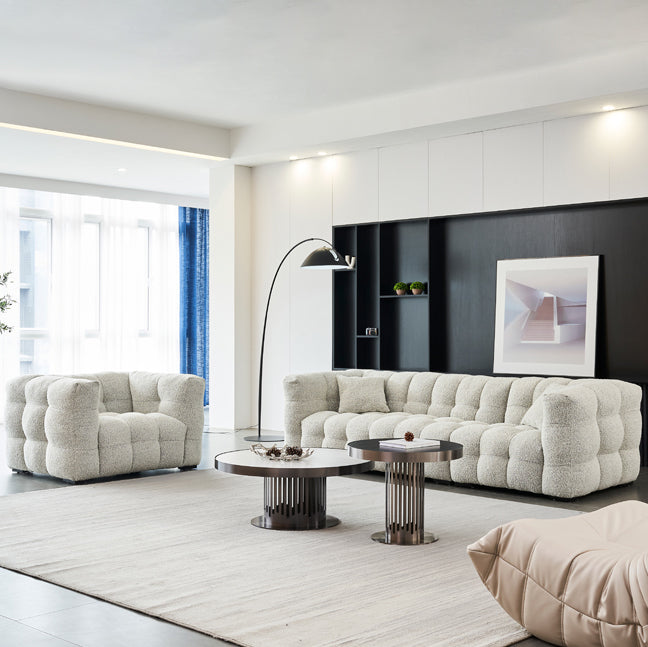 Contemporary Square Arm Tufted Tight Back Sofa Couch for Living Room