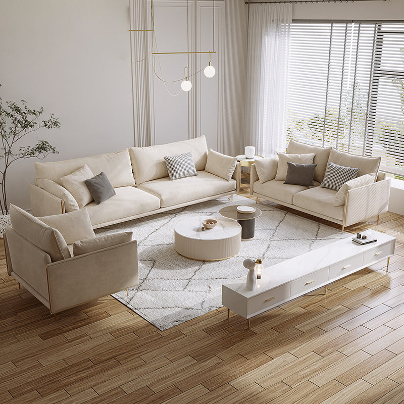 Contemporary Square Arm Settee Couch with Pillows in Beige for 1/2/3/4people
