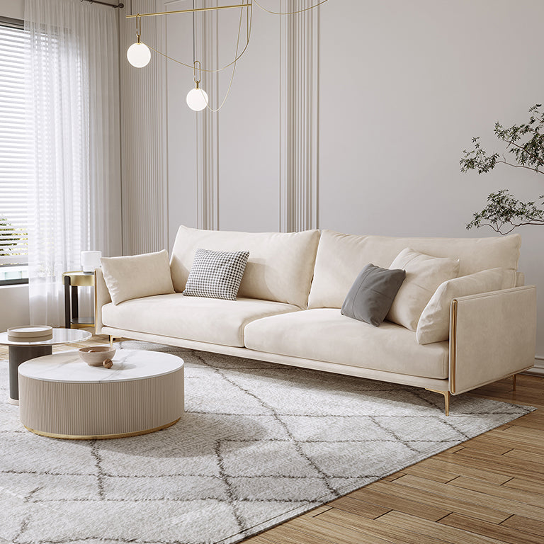 Contemporary Square Arm Settee Couch with Pillows in Beige for 1/2/3/4people
