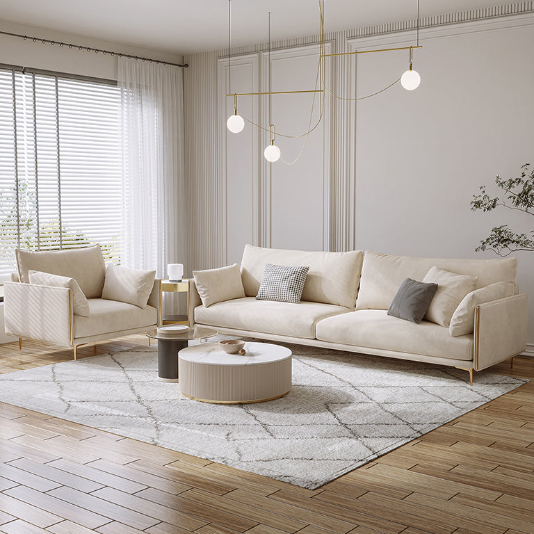 Contemporary Square Arm Settee Couch with Pillows in Beige for 1/2/3/4people
