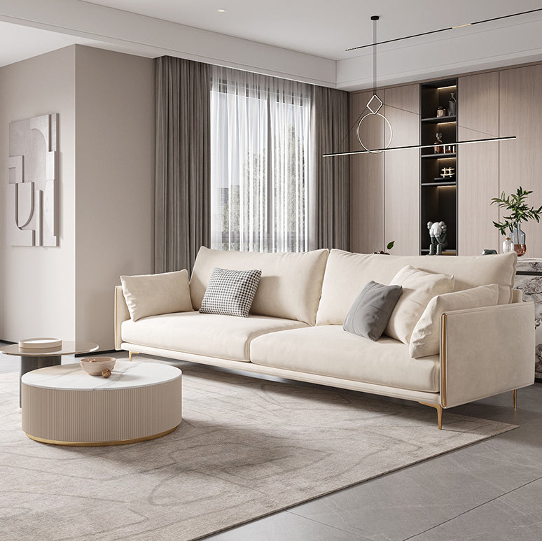 Contemporary Square Arm Settee Couch with Pillows in Beige for 1/2/3/4people