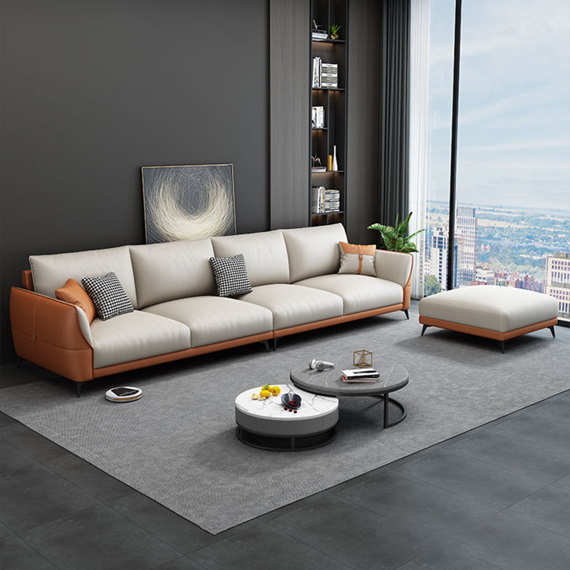 Stain Resistant Contemporary Settee Couch with Pillows in Orange/white