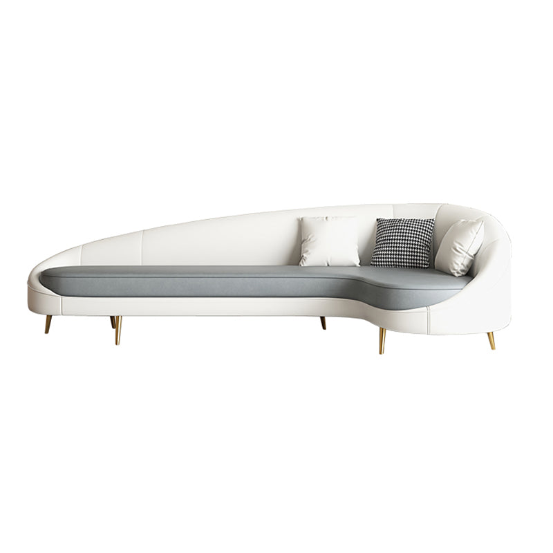 Contemporary Sloped Arm Curved Sofa Sewn Pillow Back Sofa for Living Room, Apartment
