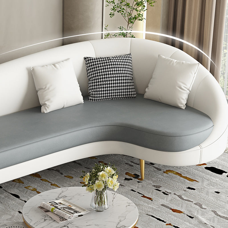 Contemporary Sloped Arm Curved Sofa Sewn Pillow Back Sofa for Living Room, Apartment