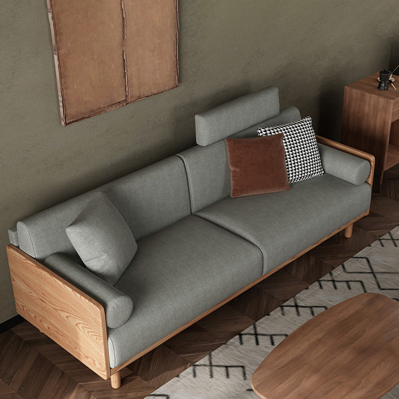 Contemporary Gray Standard Pillow Top Arm Stationary Linen Sofa