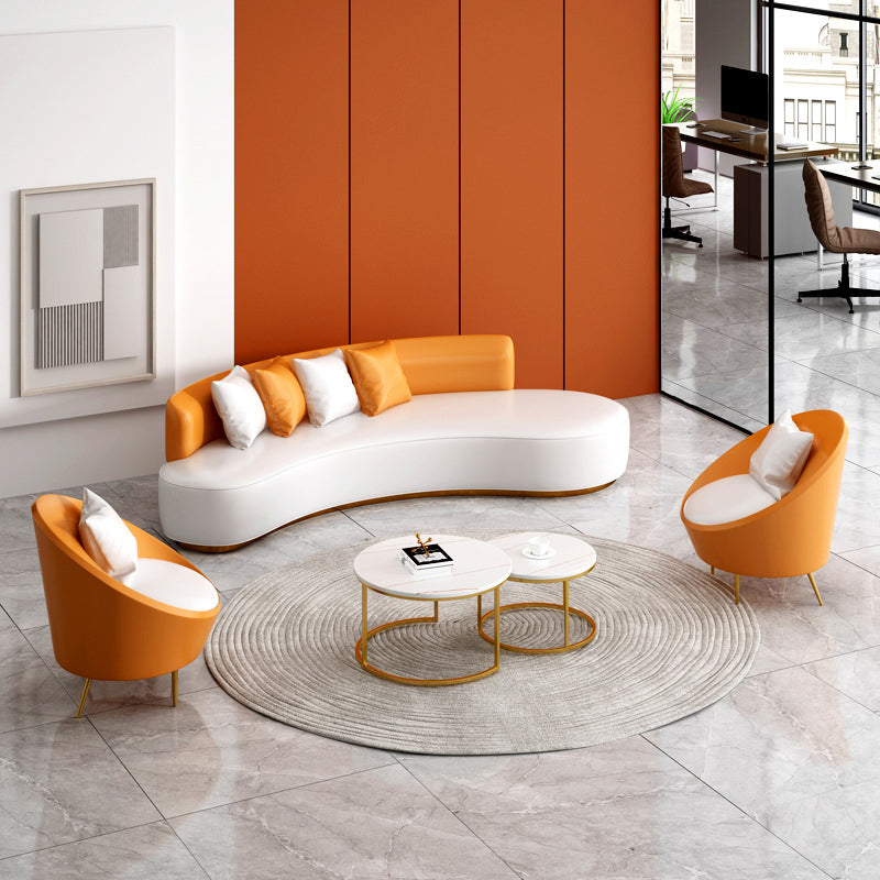Faux Leather Contemporary Standard Armless Sofa Curved Sofa for Living Room