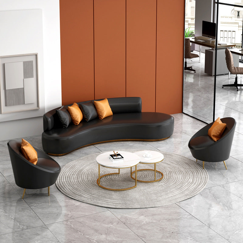 Faux Leather Contemporary Standard Armless Sofa Curved Sofa for Living Room