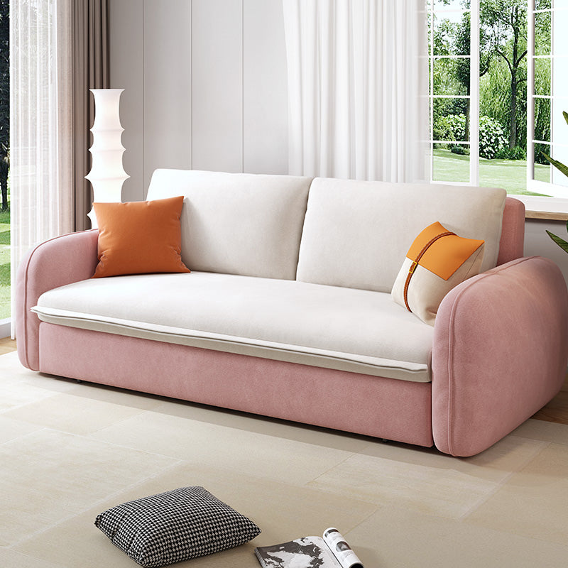 Modern Square Arm Bed Sofa Couch with Pillows in Pink and White