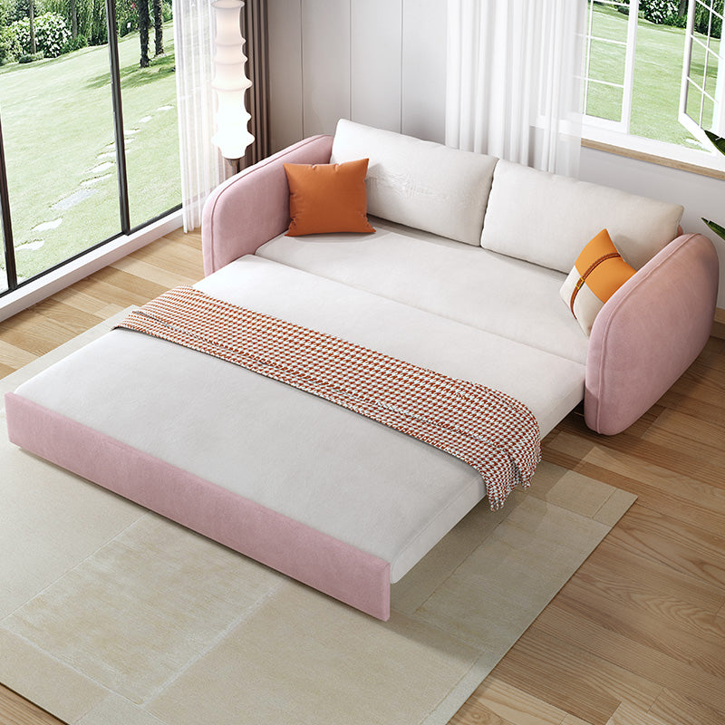 Modern Square Arm Bed Sofa Couch with Pillows in Pink and White