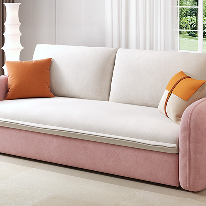 Modern Square Arm Bed Sofa Couch with Pillows in Pink and White