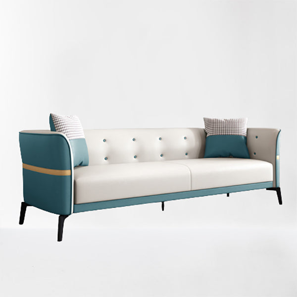Faux Leather Sofa 27.55" D x 26.37" H Tuxedo Arm Sofa for Living Room