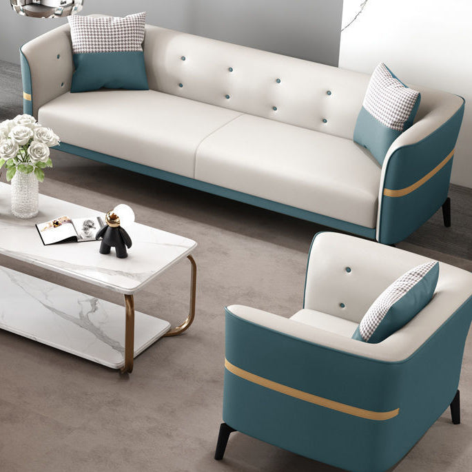 Faux Leather Sofa 27.55" D x 26.37" H Tuxedo Arm Sofa for Living Room