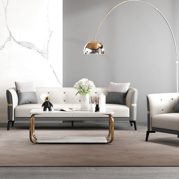 Faux Leather Sofa 27.55" D x 26.37" H Tuxedo Arm Sofa for Living Room