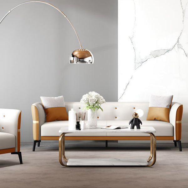 Faux Leather Sofa 27.55" D x 26.37" H Tuxedo Arm Sofa for Living Room