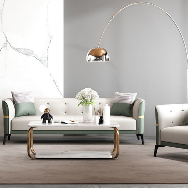 Faux Leather Sofa 27.55" D x 26.37" H Tuxedo Arm Sofa for Living Room