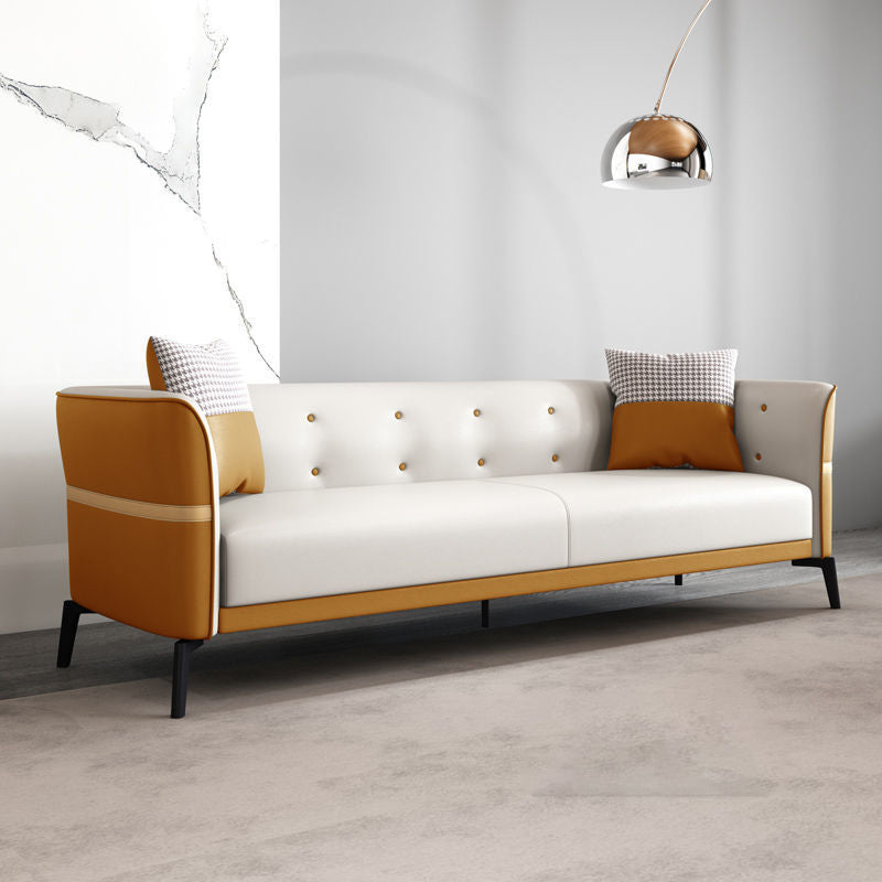Faux Leather Sofa 27.55" D x 26.37" H Tuxedo Arm Sofa for Living Room