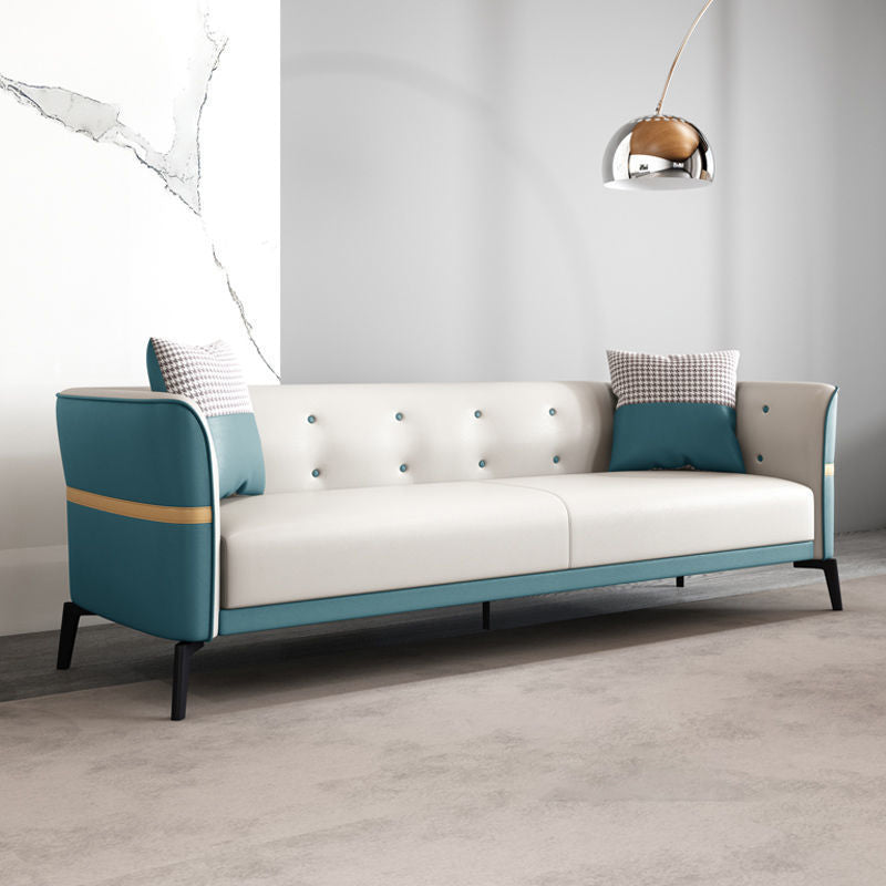 Faux Leather Sofa 27.55" D x 26.37" H Tuxedo Arm Sofa for Living Room