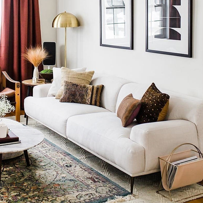 Living Room Contemporary White Standard Recessed Arm Stationary Sofa