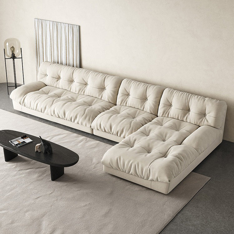Modern White Tufted Sofa & Chaise 29.92" H Velvet Armless Sofa