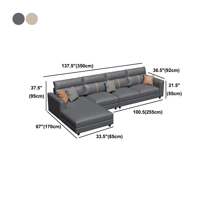 4 Seater Mid Century Modern Sofa & Chaise Faux Leather Square Arm Sofa