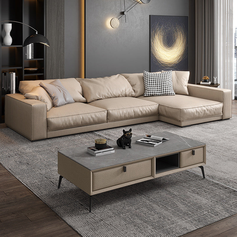 Modern Right Hand Facing Sofa & Chaise with Square Arm for Living Room