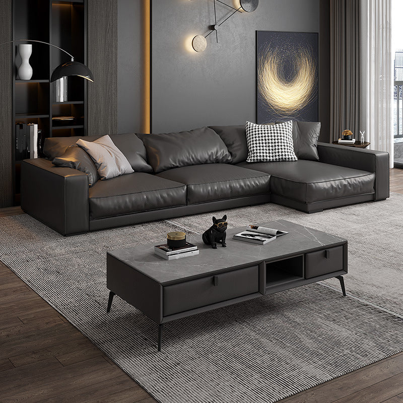 Modern Right Hand Facing Sofa & Chaise with Square Arm for Living Room