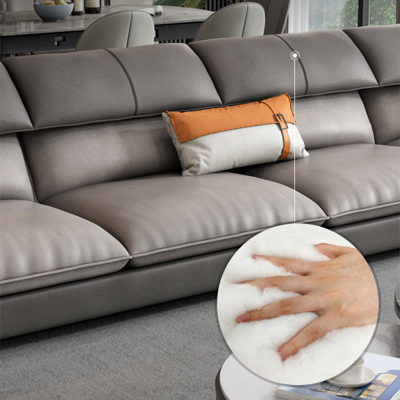 4-seat Faux Leather Retro Sofa & Chaise Grey Pillow Top Arm Sofa