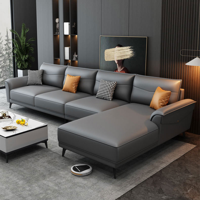 4-seat Flared Arm Sofa & Chaise Mid Century Modern Faux Leather Sofa